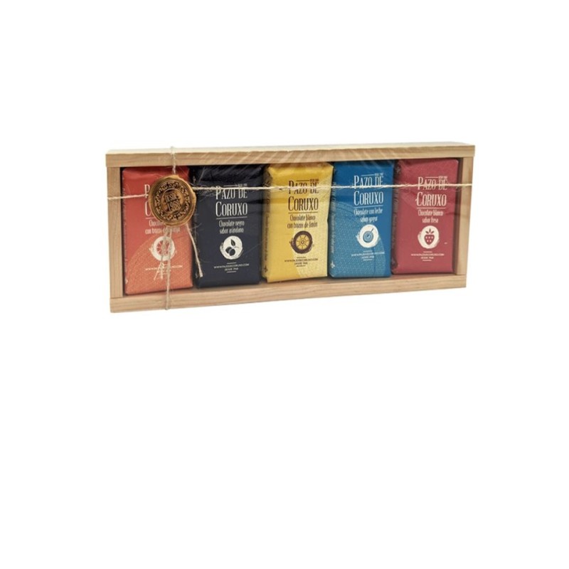 Estuche de madera surtido 5 chocolates de frutas 250g Pazo de Coruxo