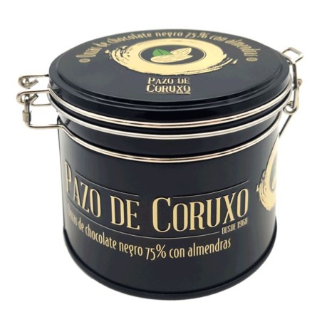 Lata onzas de chocolate 75% con almendras 130g Pazo de Coruxo